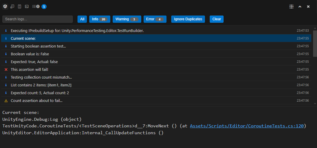 Unity Console Integration